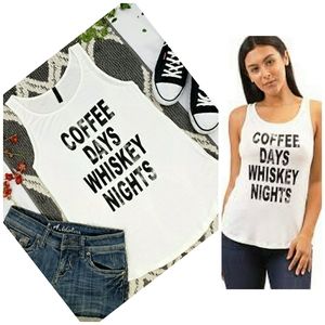 NEW J&K Coffee Days Whiskey Nights Tank Top in White